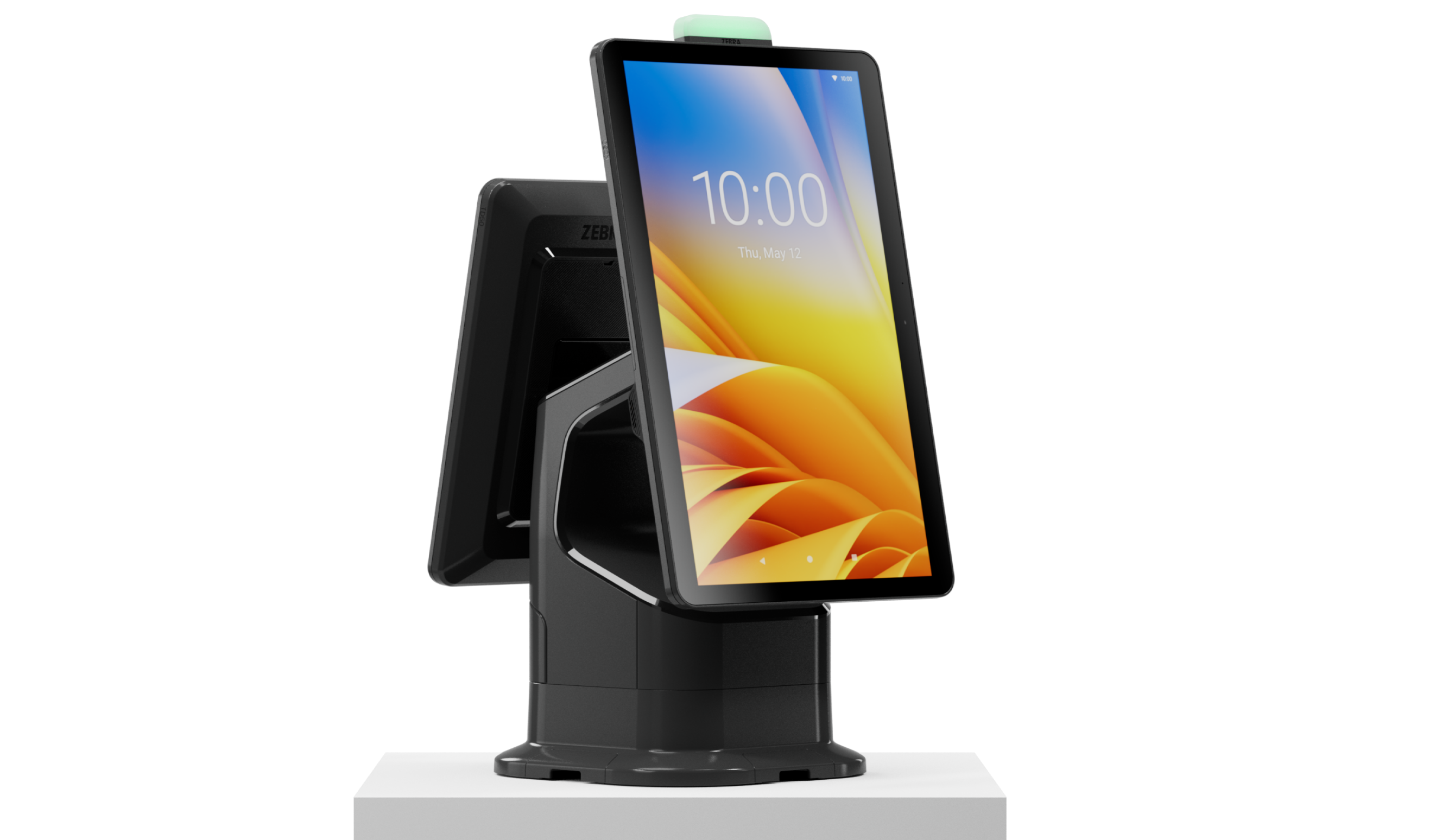 KC50 modular self-service kiosk on pedestal with touchscreen interface, designed for retail use.