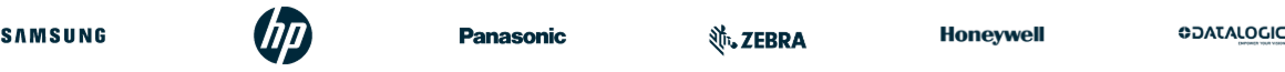 Samsung, HP, Panasonic, Zebra, Honeywell and Datalogic partner logos