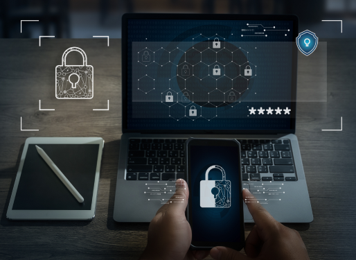 Managed Mobile EDR security shield protecting a smartphone and laptop from cyber threats